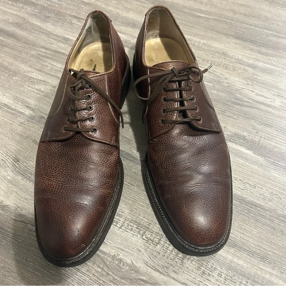 Salvatore Ferragamo Brown Pebbled Leather Derby Dress Shoes